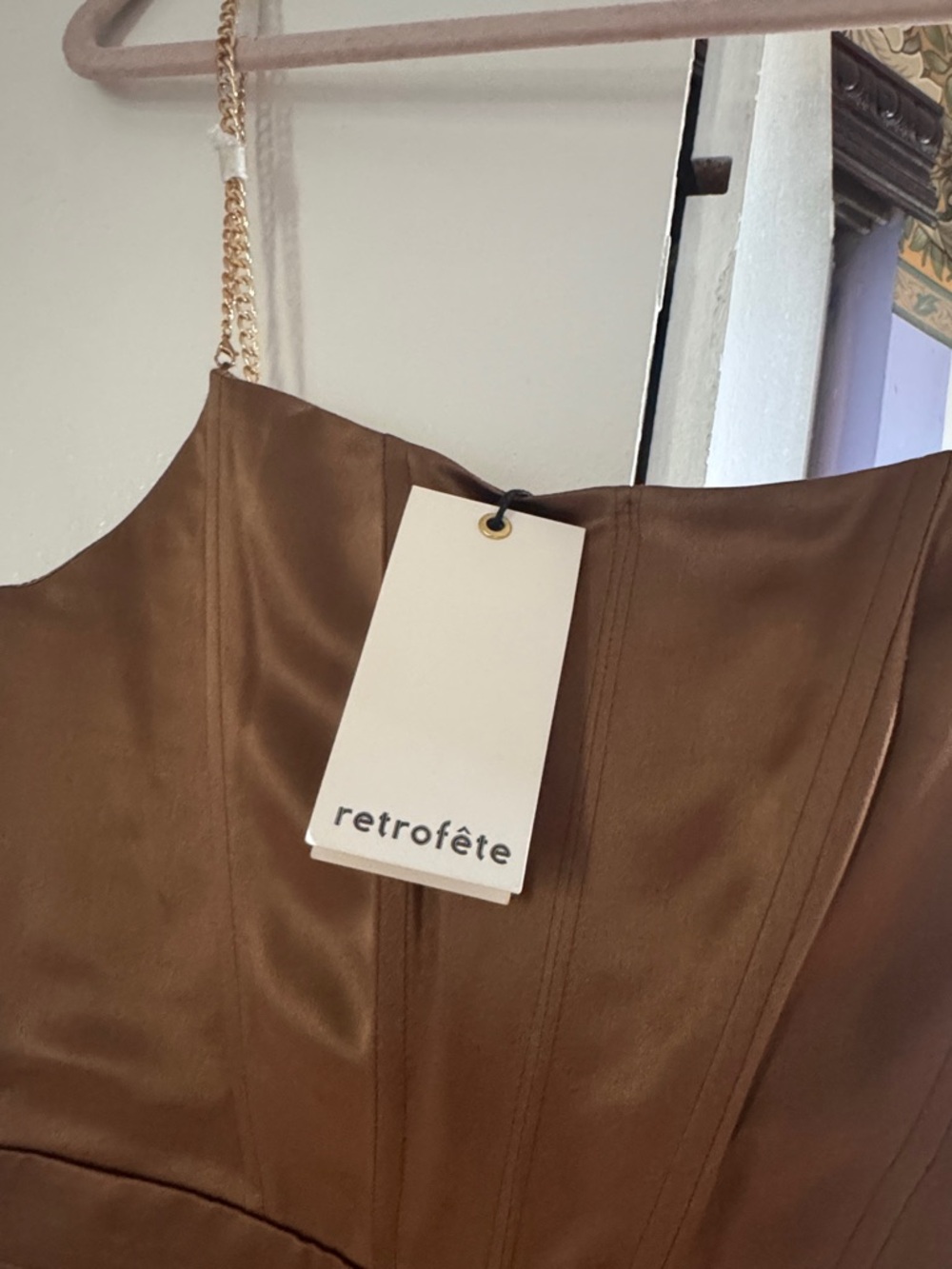 Retrofete Easton Mini Dress with Gold Chain Straps - Picture 2 of 4